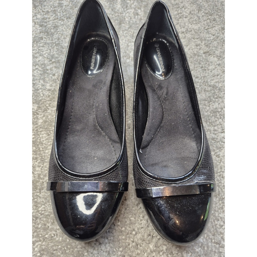 Giani Bernini Ambir 10M Shoe Black Patent Slip On‎ Wedge Heel Cushion Insole
